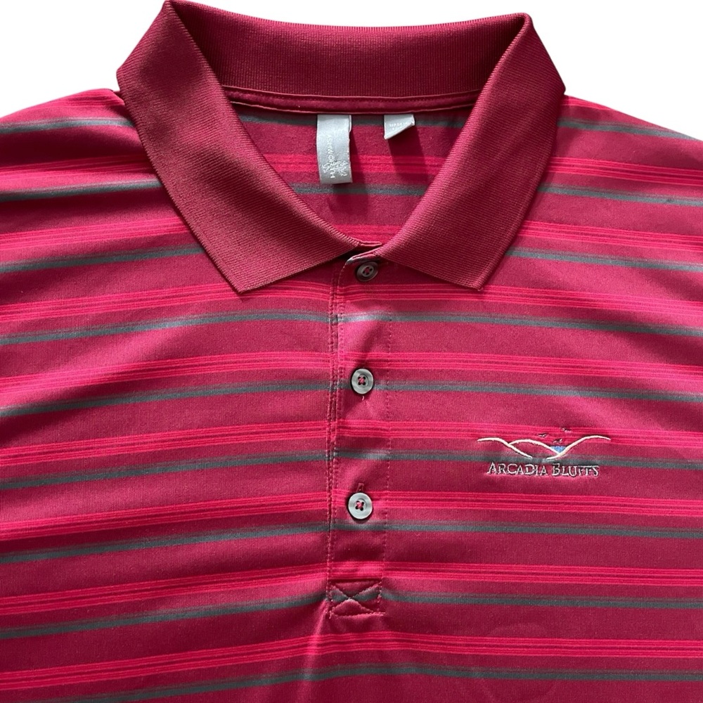 Ashworth Red and Gray Striped Polo Golf Shirt Arcadia Bluffs Size Large